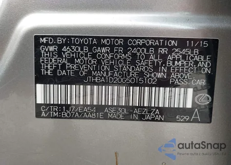 2016 Lexus Is 200T from USA, damaged, VIN JTHBA1D20G5015102